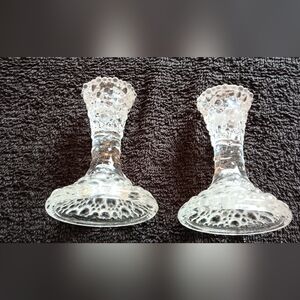 Party Lite "Tiny Bubbles" clear glass candlestick holders